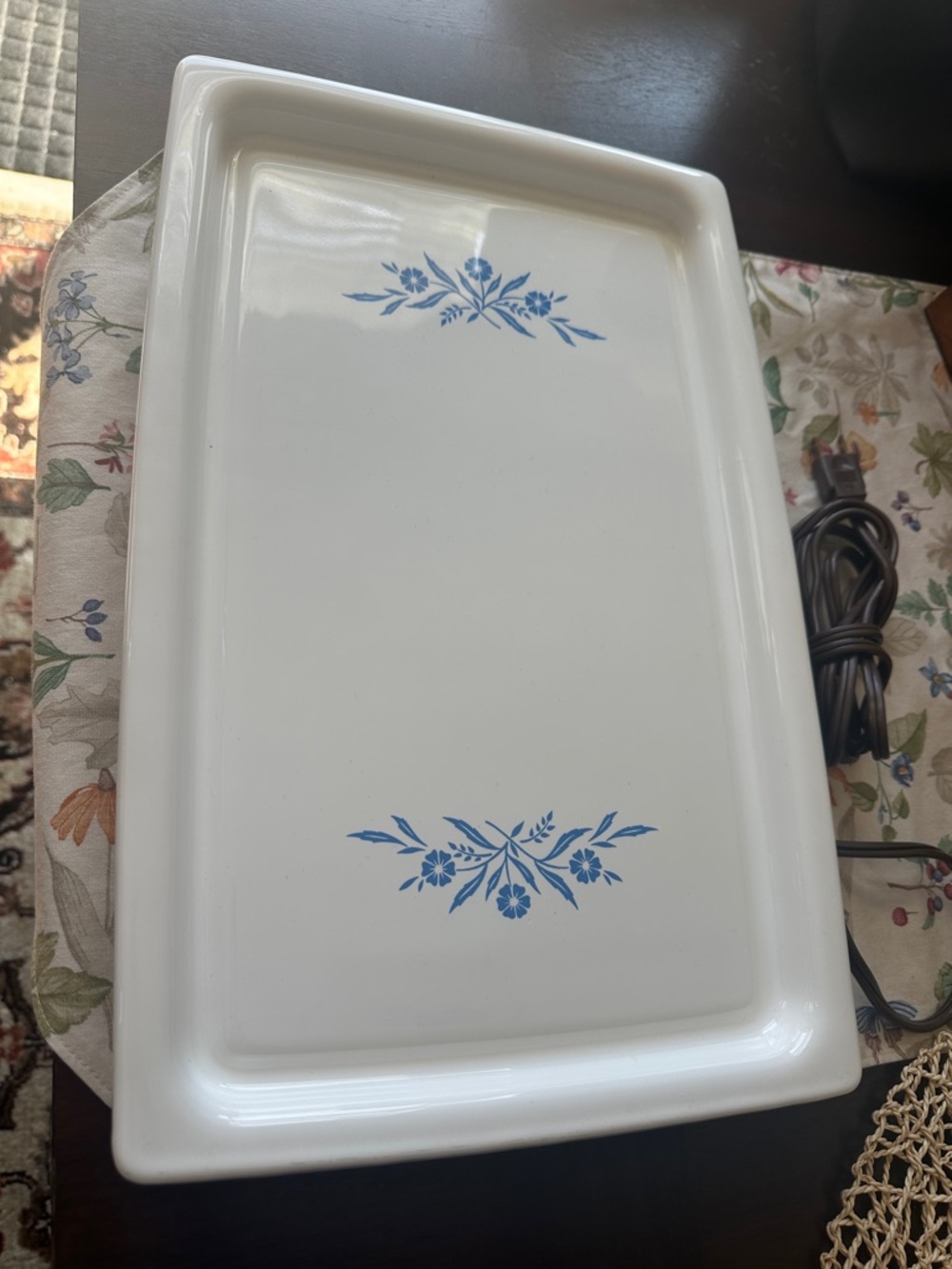 CorningWare White Blue Cornflower Electric Warming Tray Hot Plate *wCord WORKS!